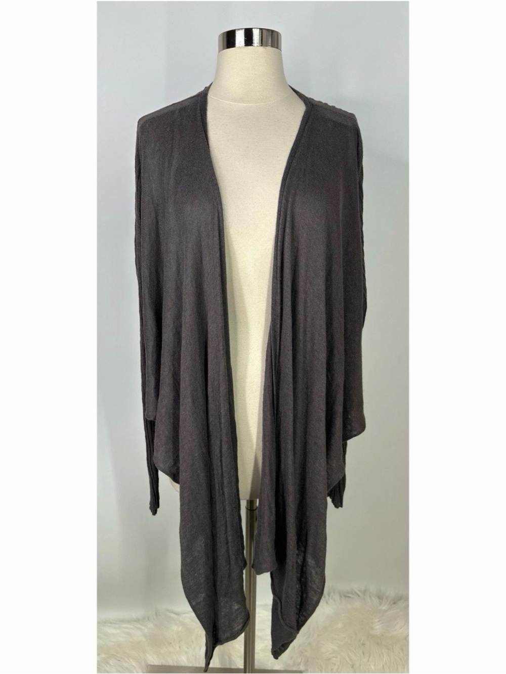 Eileen Fisher 100% linenOpen-Front Charcoal Draped Women's Cardigan Sweater